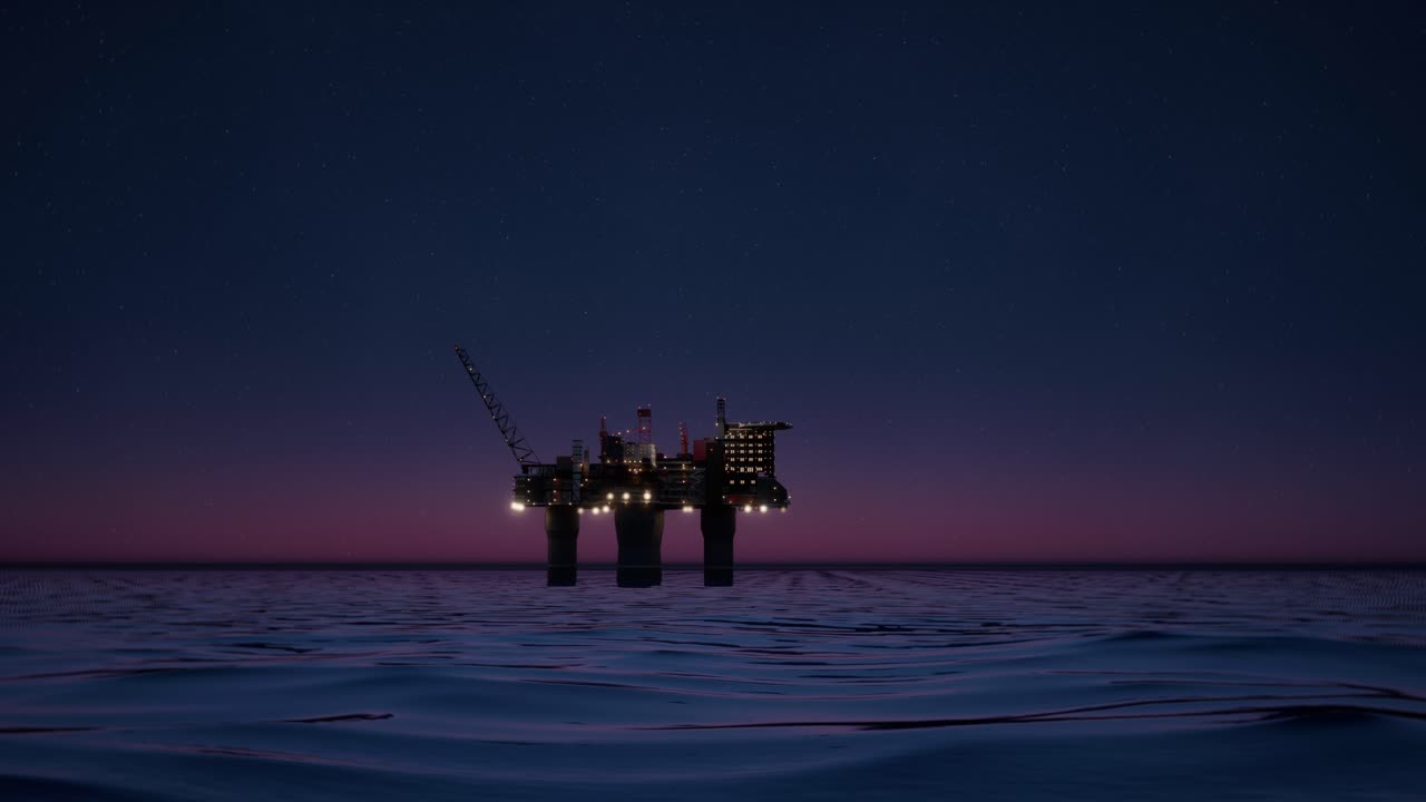 Offshore Oil Rig at Night