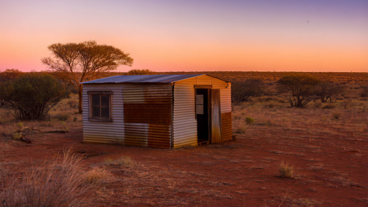 Remote Desert Shack at Sunset