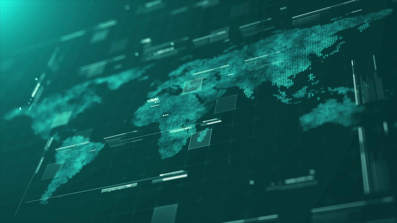 Digital World Map with Data Visualization and HUD Elements