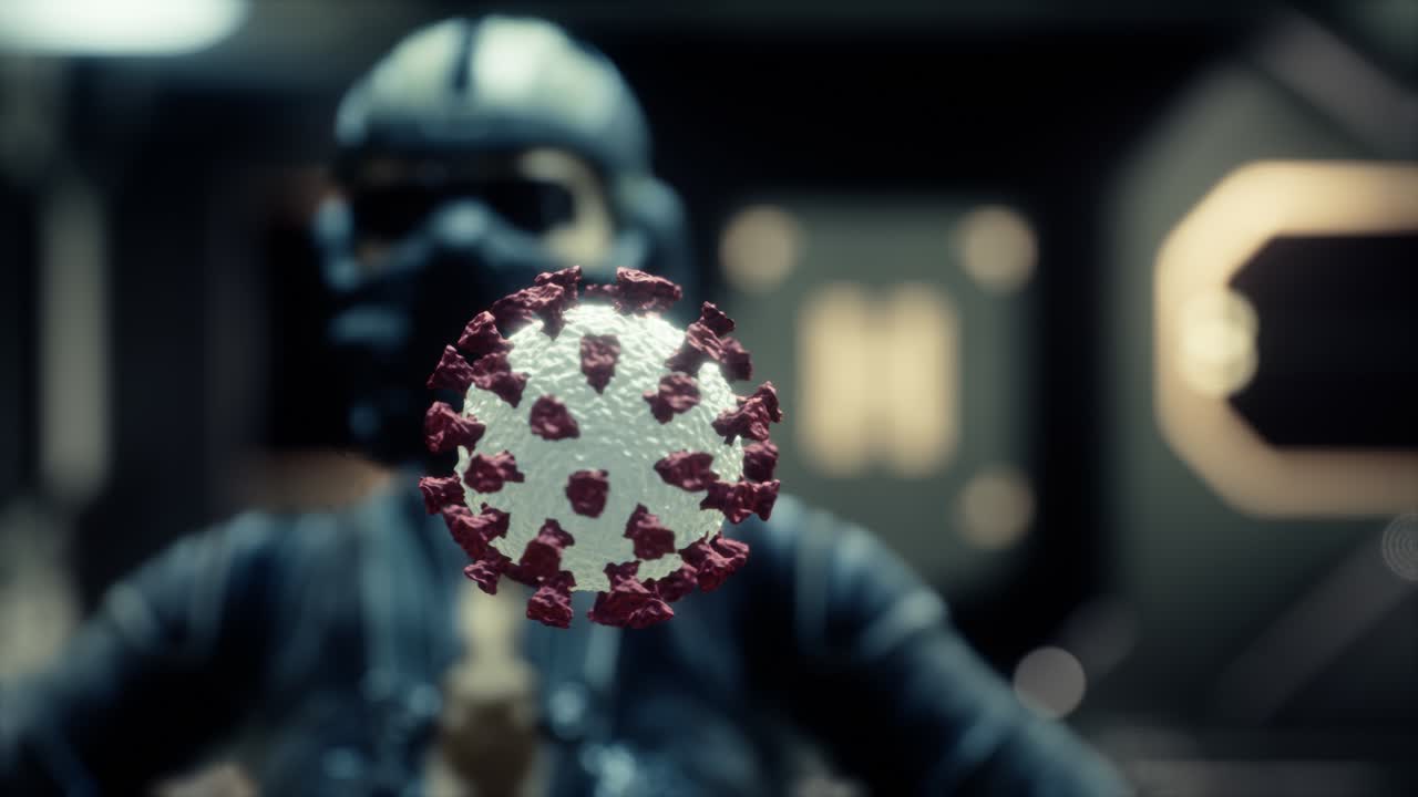 donna con maschera medica protettiva sul viso che guarda il coronavirus covid-19