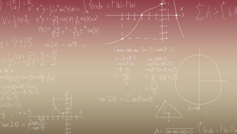 animation of mathematical equations and diagrams floating against pink gradient background