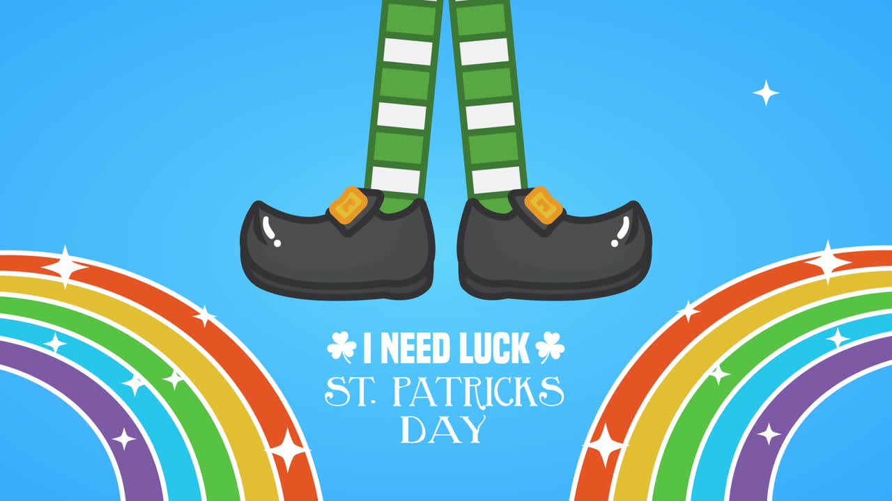 세인트 패트릭스 데이 애니메이션 카드 엘프 다리와 무지개