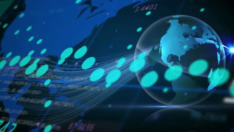 globo con flujos de datos y conexiones digitales animación sobre fondo azul