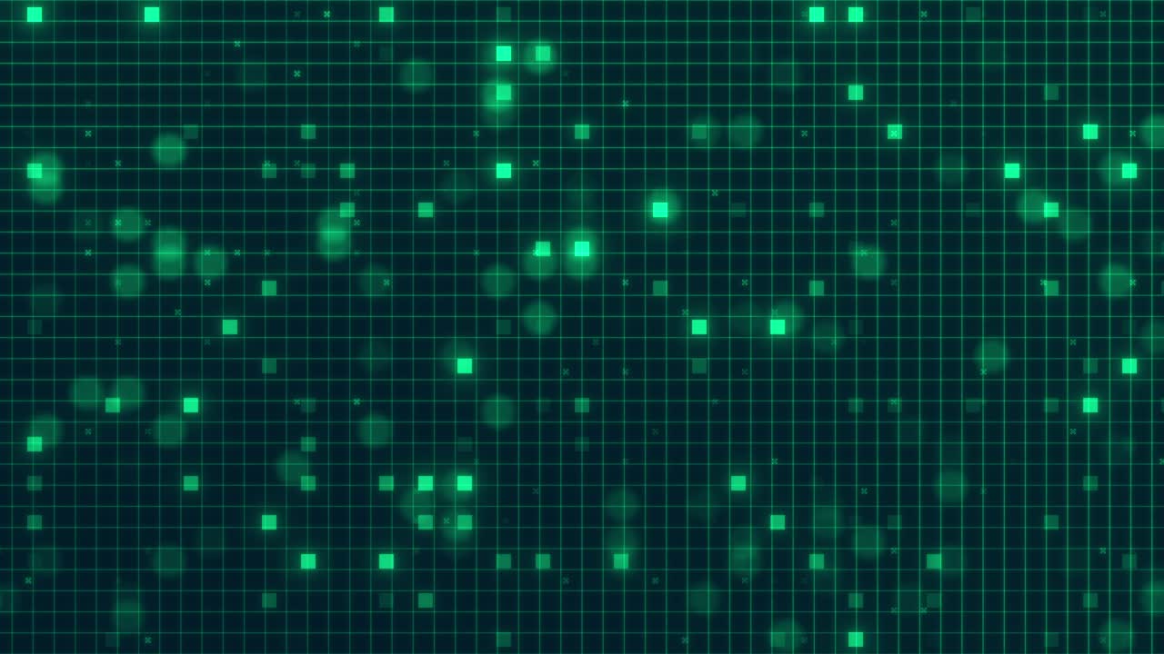 Dark Green Grid with Blinking Squares: Futuristic AI Computing Technology Background