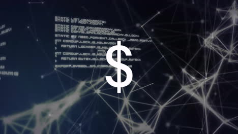 animación del signo del dólar y procesamiento de datos digitales a través de conexiones