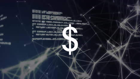 animation of dollar sign and digital data processing over connections