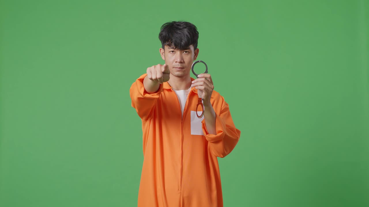 수감복을 입고 손을 은 남자