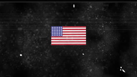 animation of american flag and interference on black background