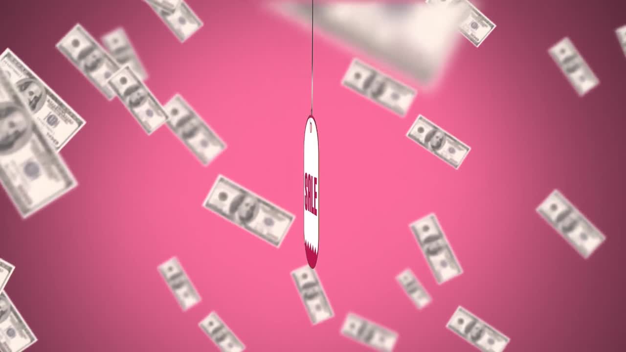 돈으로 둘러싸인 판매 스티커의 애니메이션