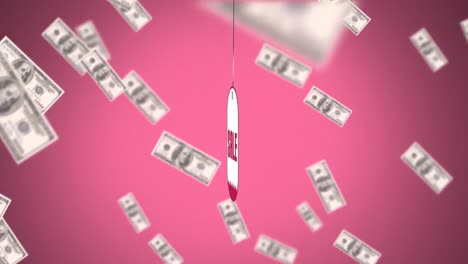 animation of sale sticker turning on itself surrounded by money
