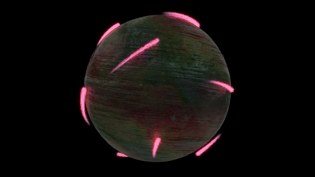 알파 채널을 가진 미래의 공, 구를 중심으로 움직이는 네온 입자, 원활한 패턴.