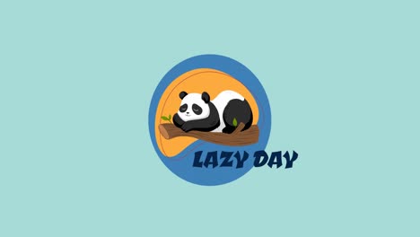 animación de texto de día perezoso y panda sobre fondo verde