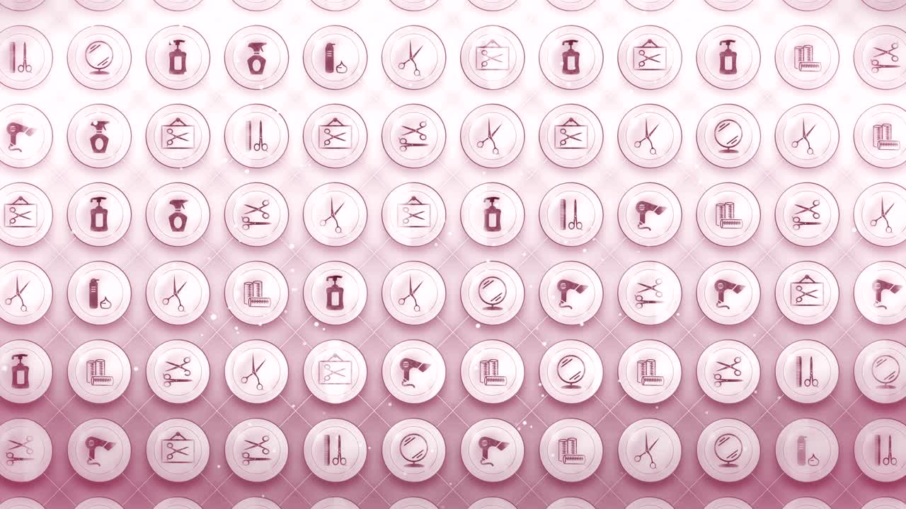 헤어드레스 아이콘 세트, 헤어 살롱 아이템 배경, cg 루프 애니메이션