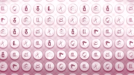 conjunto de iconos de peluquería, fondo de artículos de pelucería, animación de bucle cg,