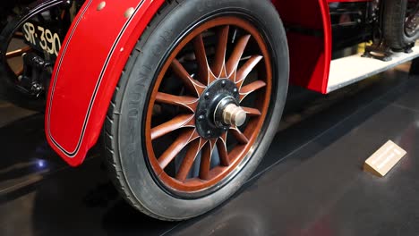 close-up of a vintage car wheel display