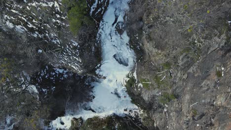 Aerial-view-of-a-frozen-waterfall