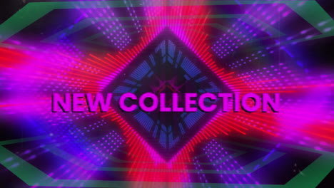 animation of new collection text over glowing geometrical purple background