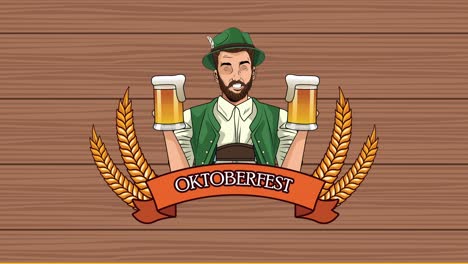 happy oktoberfest celebration animation with german man drinking beers