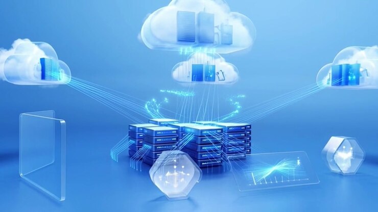 Digital Cloud Computing Network with Server Infrastructure and Data Visualization