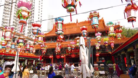 colorful lanterns adorn the temple entrance