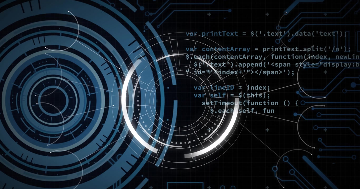 Digital HUD Interface with Scrolling Programming Code