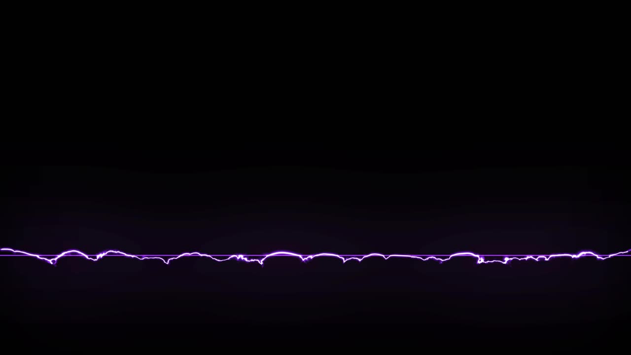 A single horizontal bolt of purple electricity or lightning crackles on black background. For energy, power, or storm-related concepts
