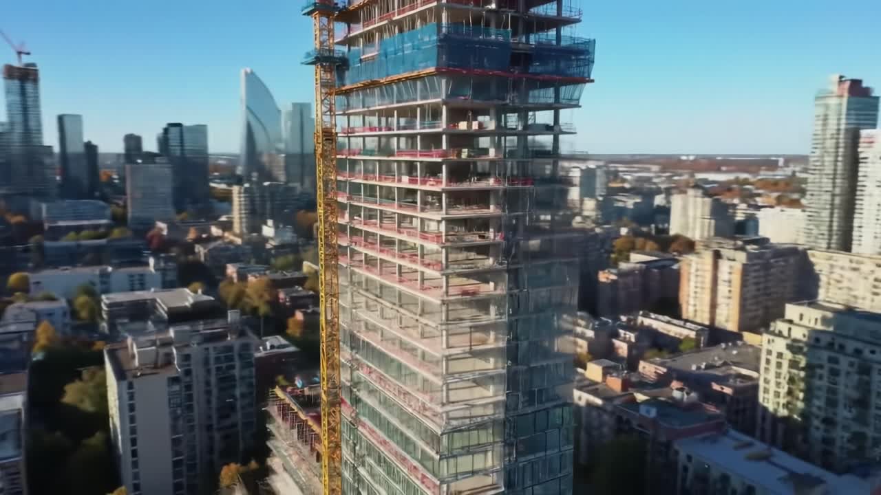 Aerial View of a Towering Construction Site Showcasing Modern Urban Architecture and Ongoing Development in a Cityscape Scene