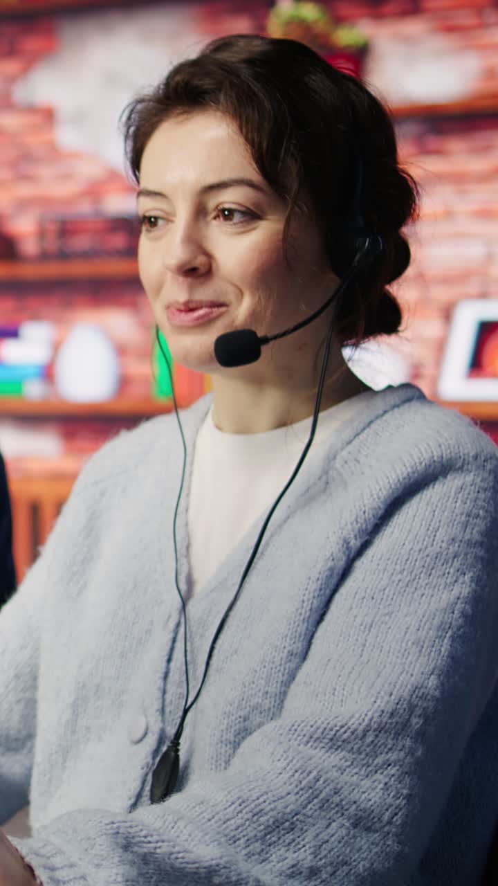 Vertical video Friendly customer support workers respond to customers inquiries