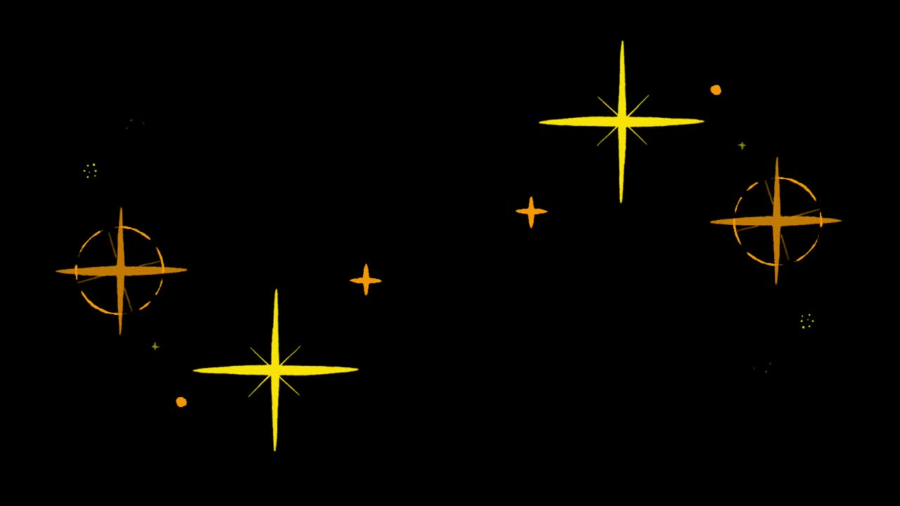 애니메이션 오렌지색 별은 검은색 배경에 반이는 모양입니다.