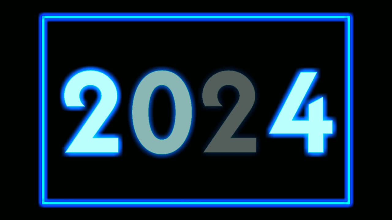 número de neón azul 2024 animación gráficos de movimiento en fondo negro