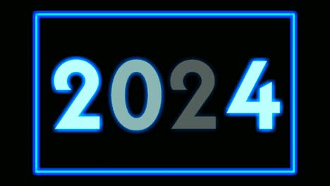 neon blue number 2024 animation motion graphics on black background