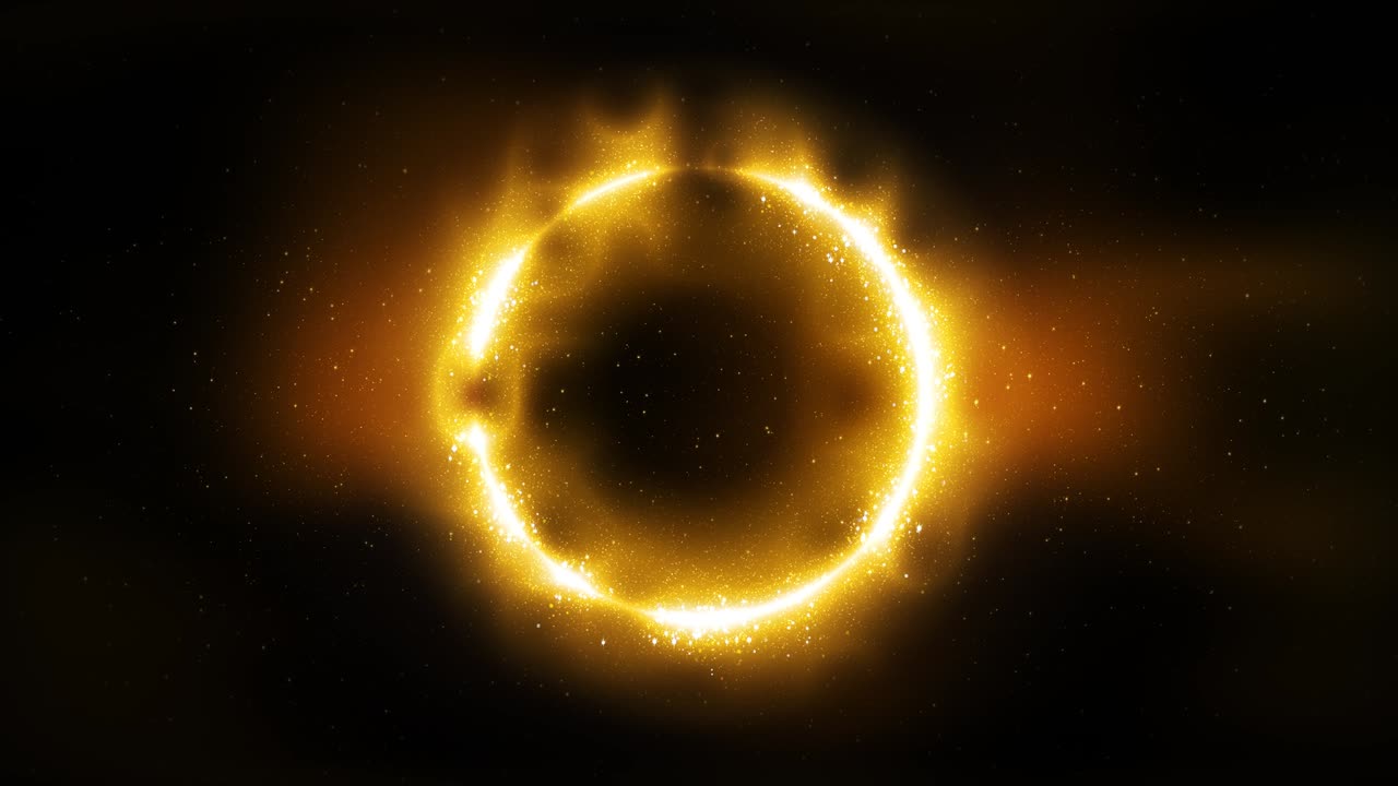 럭셔리 검은색 배경, 반지 모양의 황금 반이는 입자, 원, 반이는 황금 프레임, 텍스트를위한 장소, 시상식, 축제 둥근 경계, 아름다운 마법 배경, 없는 루프