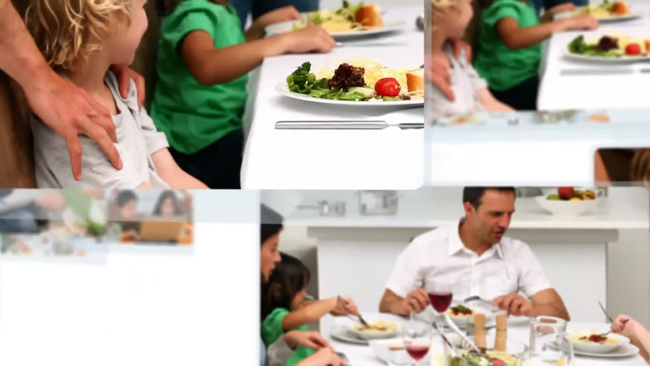 Montasje av herlige familier som har det kjempefint sammen