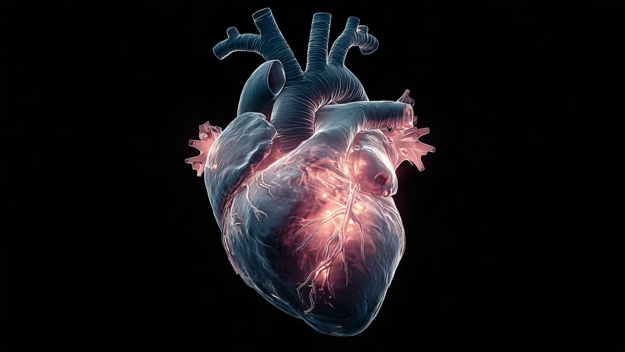 A Detailed Anatomical Representation of a Human Heart Illustrating Arteries, Veins, and Cardiovascular Dynamics in a Vivid, Realistic Style