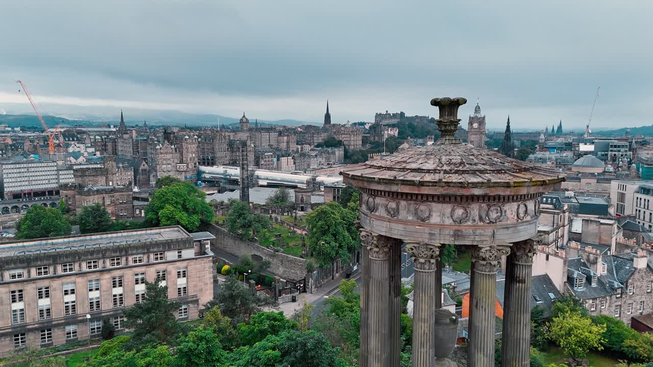Edinburgh Cityscape with Dugald Stewart Monument on Calton Hill