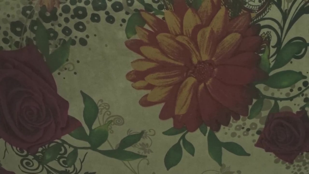 Close-up of Floral Pattern Fabric with Roses and Chrysanthemums