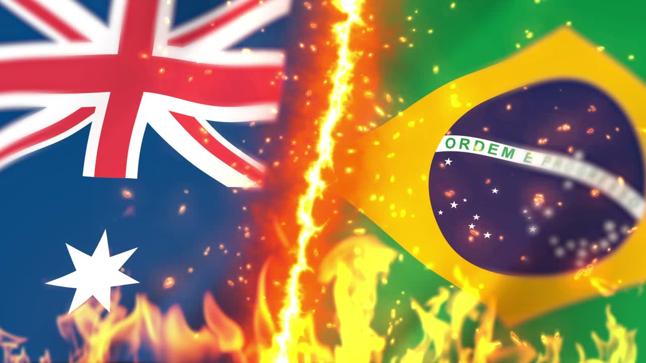 오스트레일리아 대 브라질 플래그 온 파이어 루프 애니메이션