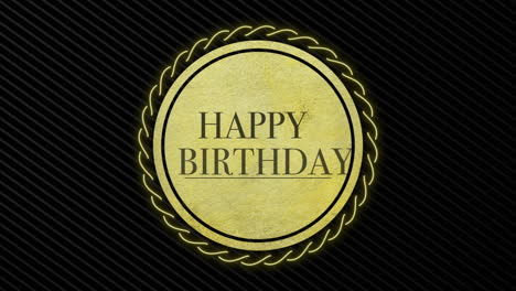 golden-framed happy birthday image on a black background with illuminated text