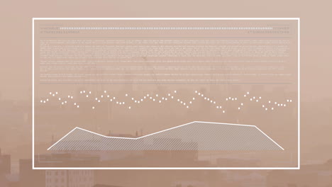 animación de la interfaz con el procesamiento de datos frente a una vista aérea del paisaje urbano
