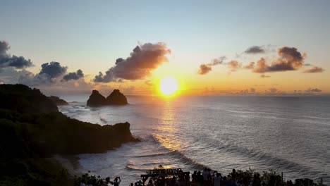 sunset bay water archipelago of fernando de noronha at brazilian atlantic ocean brazil. sunset paradise islands at fernando de noronha archipelago. sunset summer travel. tropical destinations.