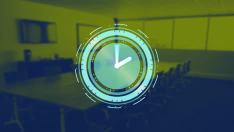 animación de un reloj moviéndose sobre una oficina vacía