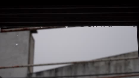 slow motion clip of raindrops falling off a window pane