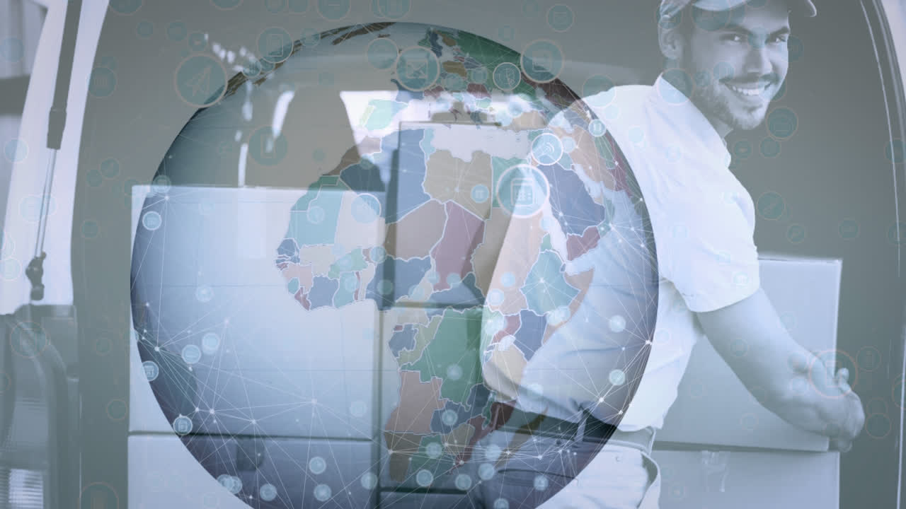 складской состав человека упаковки ящиков в фургон в сочетании с анимацией соединения