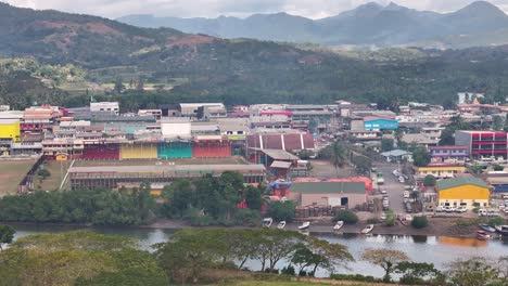 aerial view of town labasa and river in northern fiji - drone shot
