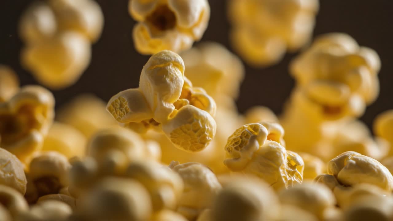 A Close-Up Journey into the World of Popcorn: From the Lively Airborne Kernels to the Softening Delicacies Bursting with Flavor and Texture