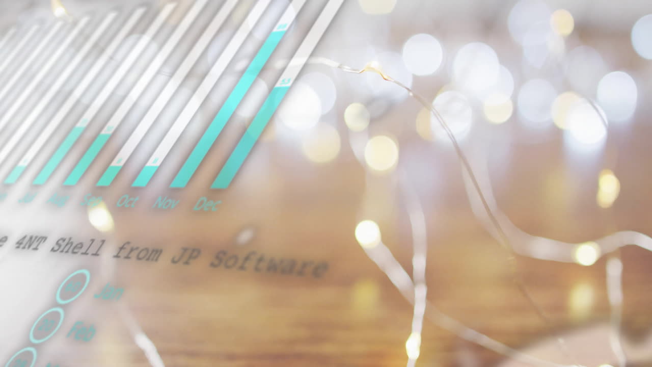 Bar chart animation over blurred lights on wooden surface