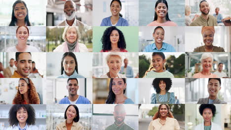 gente, diversidad y collage con sonrisa