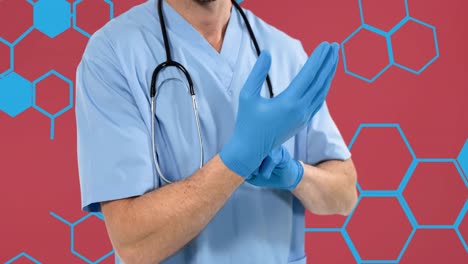 animación de un médico masculino sobre iconos médicos en movimiento