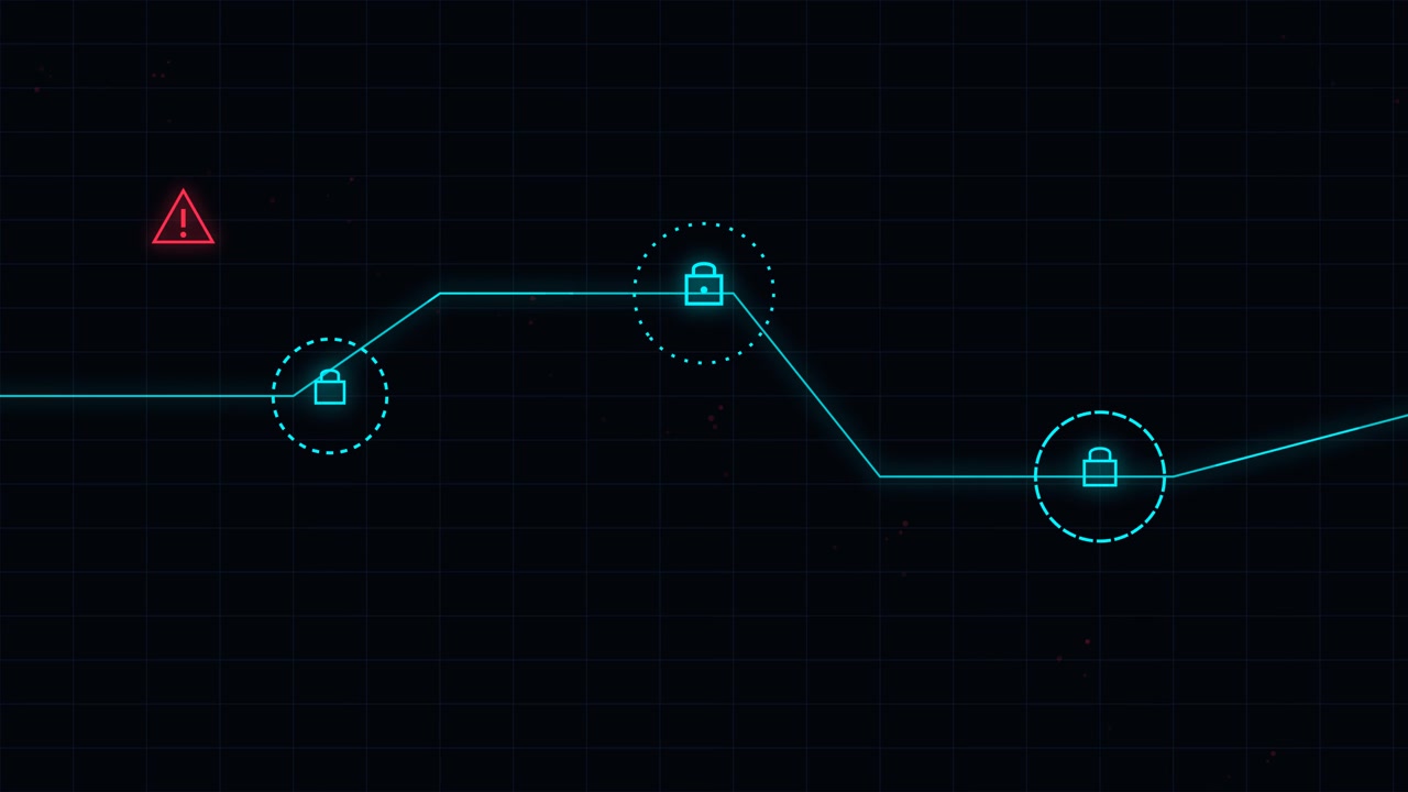 Digital Security Infographic with Glowing Lock Icons and Warning Symbols