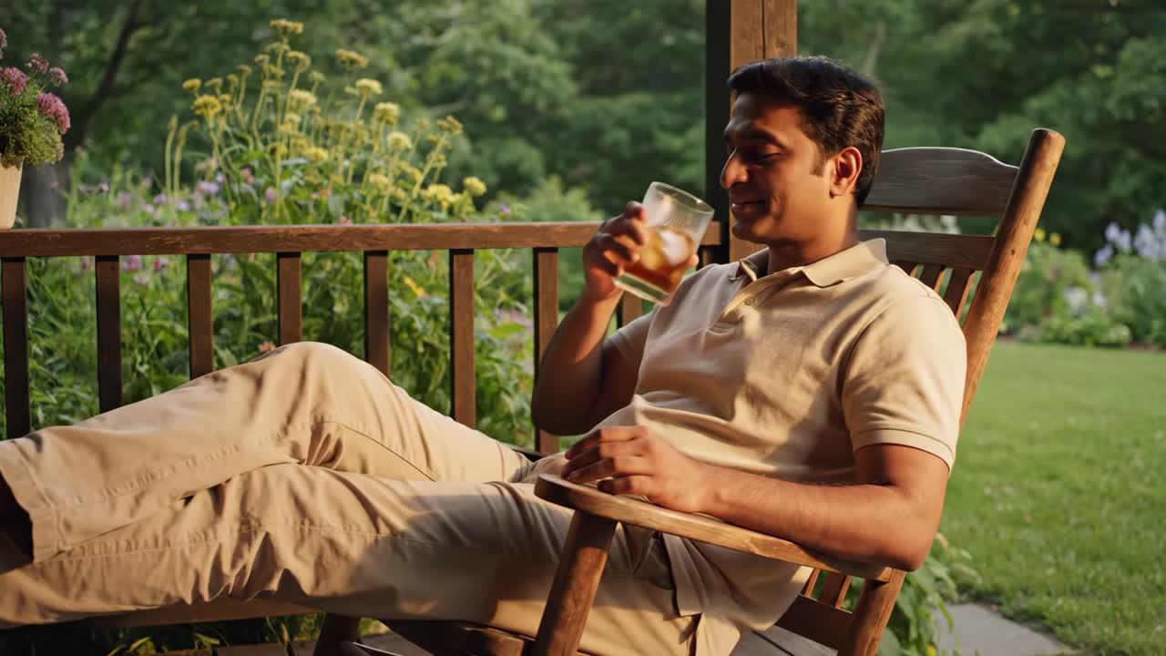 Man Relaxing on Porch with Drink